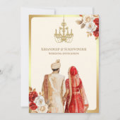 Invitation Ivory Red Roses Floral Anand Karaj Sikh Mariage (Devant)