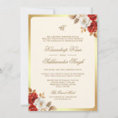 Invitation Ivory Red Roses Floral Anand Karaj Sikh Mariage (Dos)