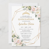 Invitation Ivory Rose Blush Floral Géométrique Quinceañera (Devant)