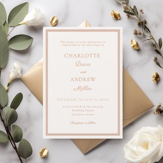 Invitation Ivory rose gold modern elegant minimalist wedding