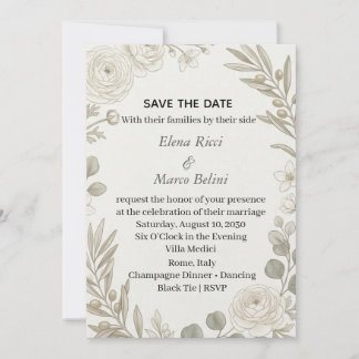 Invitation Ivory Rose Olive Branch Lavender Mariage Save The