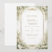 Invitation Ivory Rose Ornate Gold Border Wedding (Devant / Derrière)