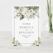 Invitation Ivory Rose Sage Green Floral Photo QR Code Wedding (Devant)