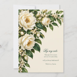 Invitation Ivory Roses & Emerald Green Bridesmaid Proposal
