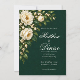 Invitation Ivory Roses & Emerald Romantic Winter Wedding