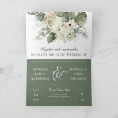 Invitation Ivory Roses Vert Sauge Code QR Mariage (Intérieur)