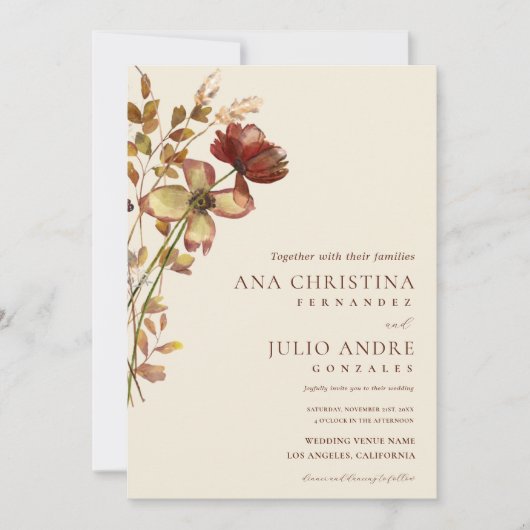Invitation Ivory Rust Fleur sauvage Automne Automne Site Mari (Devant)