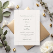 Invitation Ivory sage green checked modern Wedding