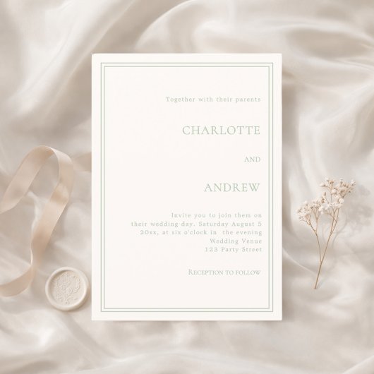 Invitation Ivory sage green elegant simple luxury wedding