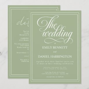 Invitation Ivory Sage Green Élégante Calligraphie Mariage