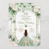 Invitation Ivory & Sage Green Floral Mis Quince Anniversaire (Devant / Derrière)