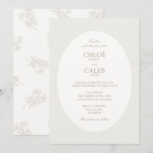 Invitation Ivory & Sand | Botanical Oval Wedding (Devant / Derrière)