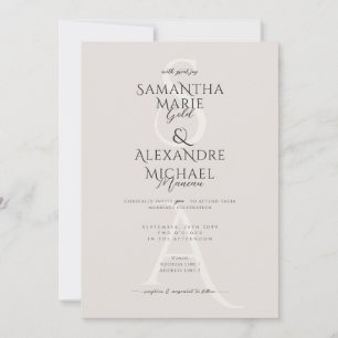 Invitation Ivory Script Classy Contemporary Monogram Mariage