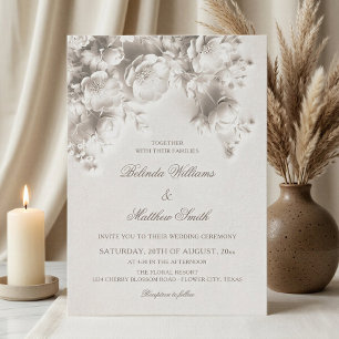 Invitation Ivory Sculpté Roses Fleuries 3D Mariage