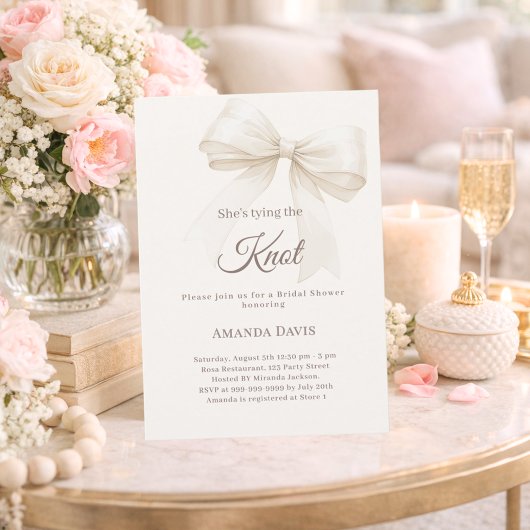 Invitation Ivory She's tying the knot bow Bridal Shower