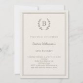 Invitation Ivory taupe monogram wreath luxury birthday (Devant)