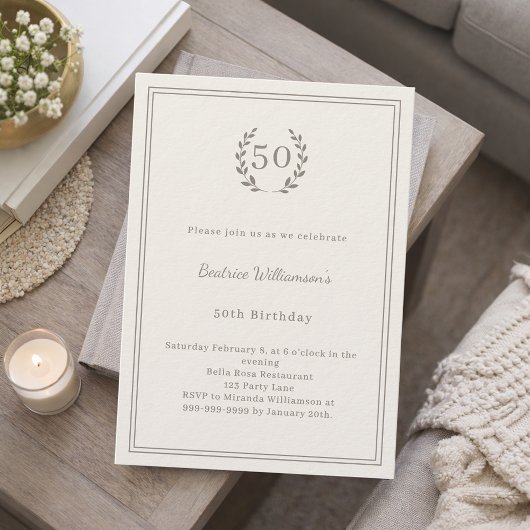 Invitation Ivory taupe monogrammed elegant luxury birthday