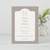 Invitation Ivory Taupe Neutral Pinstriped Wedding (Debout devant)