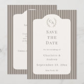 Invitation Ivory Taupe Neutral Pinstriped Wedding (Devant / Derrière)