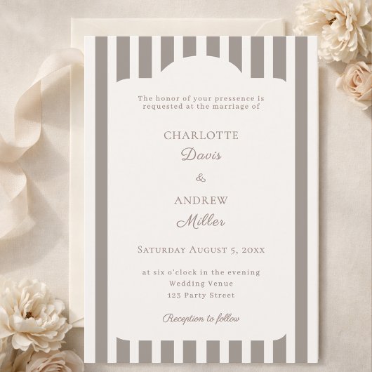 Invitation Ivory Taupe Neutral Striped Wedding 