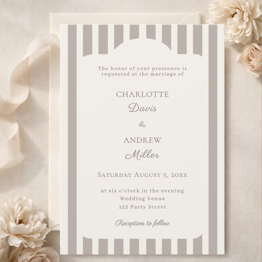 Invitation Ivory Taupe Neutral Striped Wedding 
