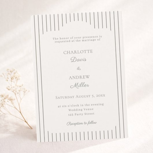 Invitation Ivory Taupe Pinstriped elegant classic Wedding 