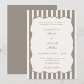 Invitation Ivory taupe striped simple wedding (Devant / Derrière)
