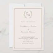 Invitation Ivory taupe wreath monogrammed simple wedding  (Devant)