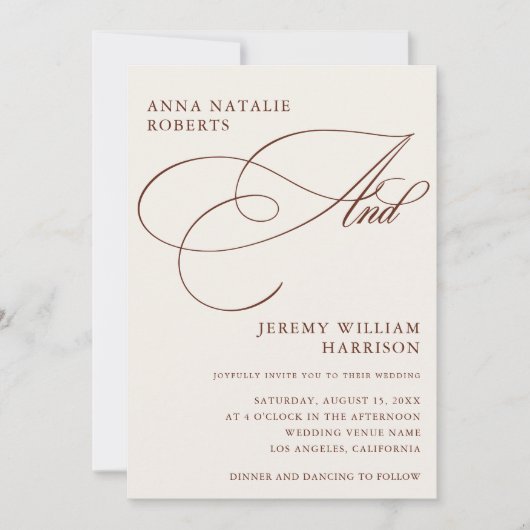 Invitation Ivory Terracotta Fall Photo Script Code QR Mariage (Devant)
