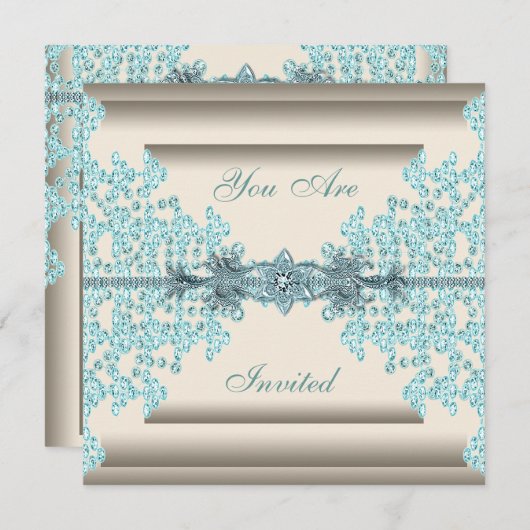 Invitation Ivory Turquoise Diamant noir Cravate (Devant / Derrière)