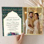 Invitation Ivory Turquoise Peacock Motif Floral Indien Mariag<br><div class="desc">Éblouissez vos invités avec cette élégante invitation tout en un mariage indien avec un arrière - plan motif paon magnifique et de belles fleurs avec code QR pour RSVP en ligne. Ajoutez simplement les détails de votre événement sur ce modèle facile à utiliser et ornez cette carte avec votre photo...</div>