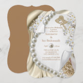 Invitation Ivory, Vert, Bleu, Or Soie & Perles fête de la mar (Devant / Derrière)