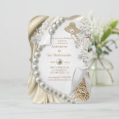 Invitation Ivory, Vert, Bleu, Or Soie & Perles fête de la mar (Debout devant)