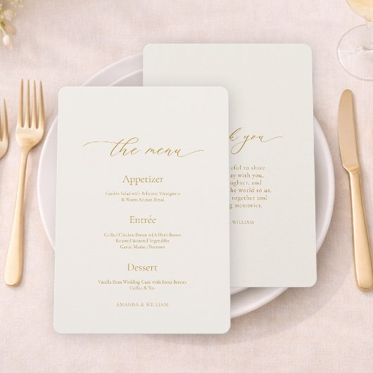 Invitation Ivory Wedding Menu with Elegant Calligraphy