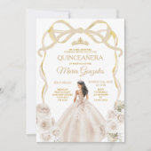 Invitation Ivory White Bow Princess Gold Crown Quinceañera (Devant)
