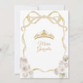 Invitation Ivory White Bow Princess Gold Crown Quinceañera (Dos)