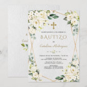 Invitation Ivory White Floral Espagnol Invitacion De Bautizo (Devant / Derrière)