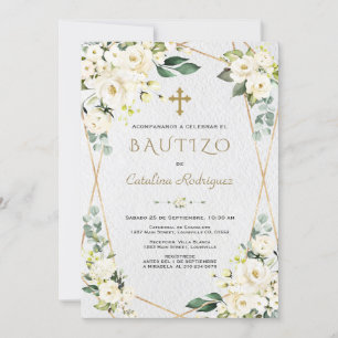 Invitation Ivory White Floral Espagnol Invitacion De Bautizo