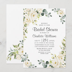 Invitation Ivory White Rose Eucalyptus Greenery Baby Shower d