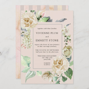 Invitation Ivory White Rose Hydrangea Mariage