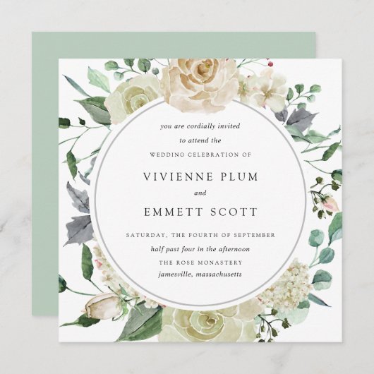 Invitation Ivory White Rose Hydrangea Mariage Floral (Devant / Derrière)