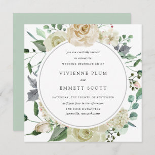 Invitation Ivory White Rose Hydrangea Mariage Floral
