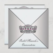 Invitation Ivory White Tiara Classy Quinceanera Sweet 15 Part (Devant / Derrière)