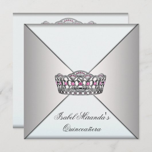 Invitation Ivory White Tiara Classy Quinceanera Sweet 15 Part (Devant / Derrière)