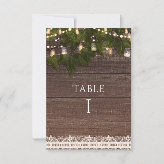 Invitation Ivy & String Lights Mason Jar Rustic Numéro de tab (Devant)