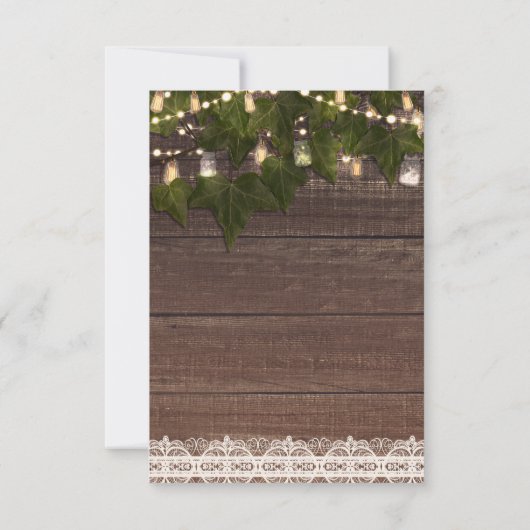 Invitation Ivy & String Lights Mason Jar Rustic Numéro de tab (Dos)