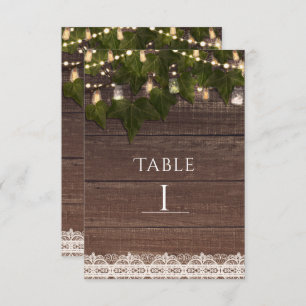 Invitation Ivy & String Lights Mason Jar Rustic Numéro de tab