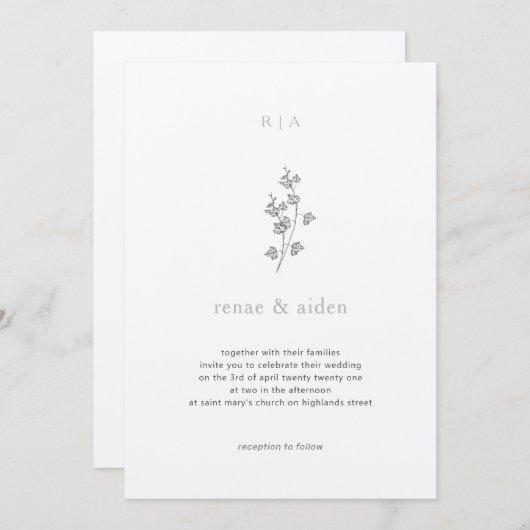 Invitation Ivy Wedding invite, mariage noir et blanc (Devant / Derrière)