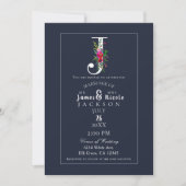 Invitation J Monogramme Dernier initial bleu Floral Mariage (Devant)