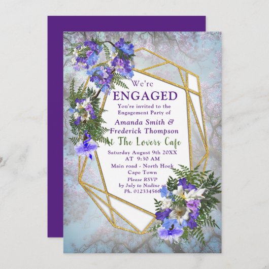 Invitation Jacaranda Blooms & Lily Bouquet Party (Devant / Derrière)